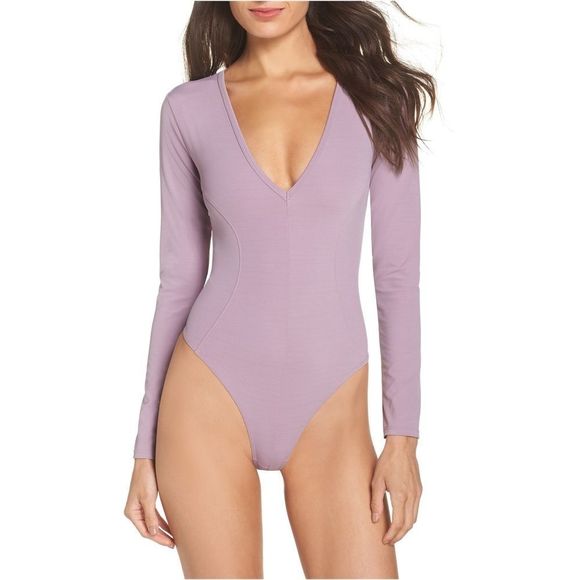 Free People • Plunging Neckline Thong Bodysuit in Lavender - Picture 1 of 11